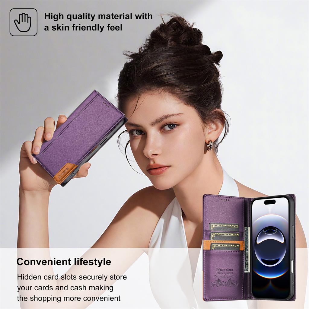N.BEKUS P3 For iPhone 16 Pro Case RFID Blocking Wallet Stand PU Leather Flip Phone Cover
