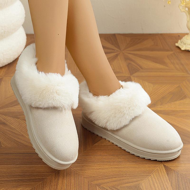 Fashion Comfort Thick Sole Non Slip Ankle Boots Women Faux Fur Thicken Plush Cotton Padded Shoes Plus Size Warm Platform Snow Boots
