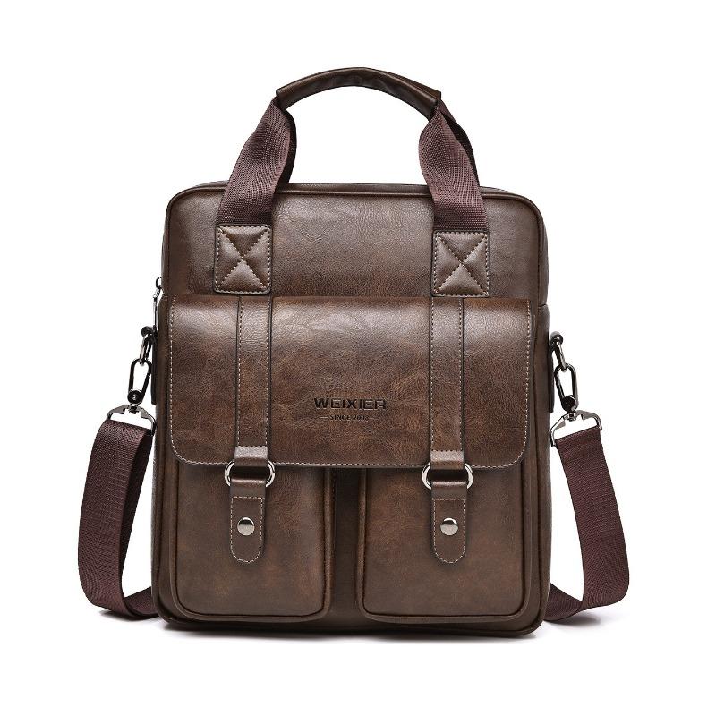 

WEIXIER Spring New Men s Handbag Premium PU Waterproof Wear-resistant Vertical Men s Crossbody Bag Retro Business Travel Handheld Briefcase Laptop Bag темно-коричневого кольору