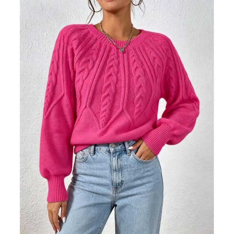 Womens Crew Neck Knit Sweater Long Sleeve Twist Solid Color Fall Winter Versatile Top