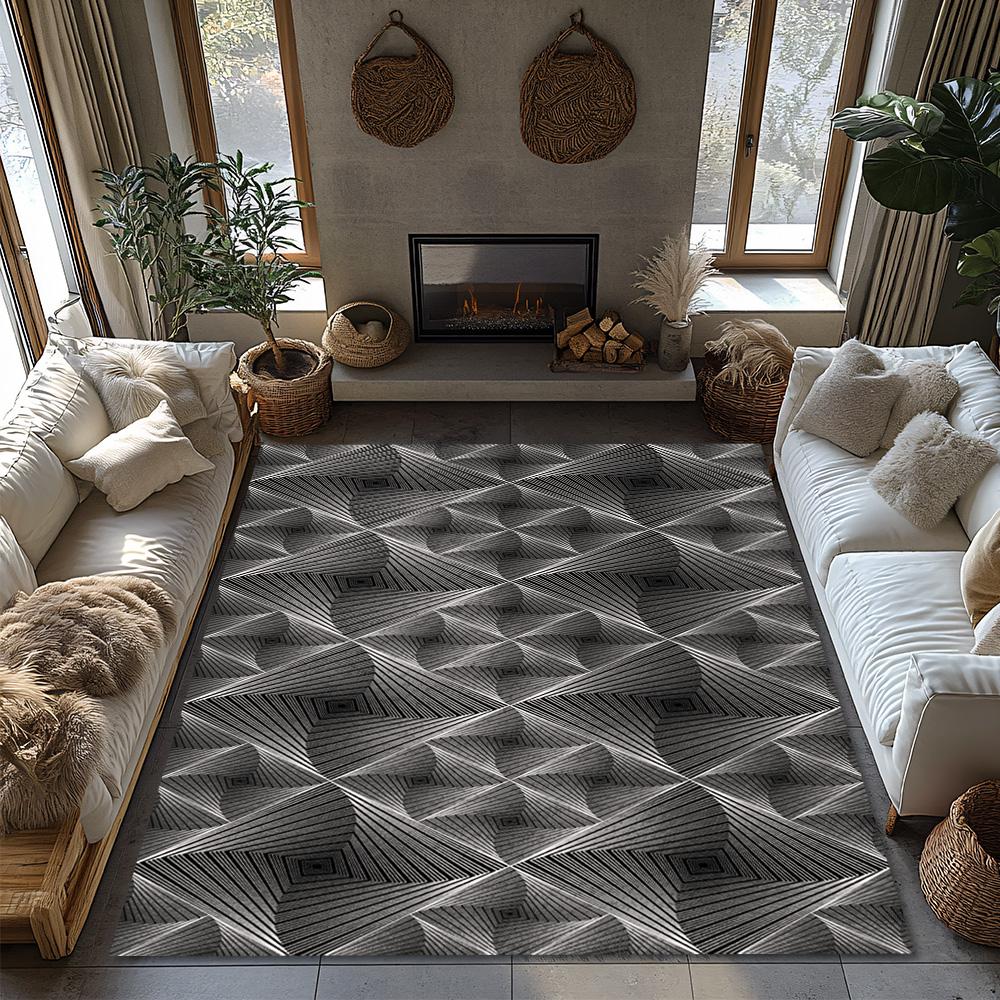 Tuniu Geometric Gray Silver Area Rug NonSlip Home Floor Mat Living Room Rug