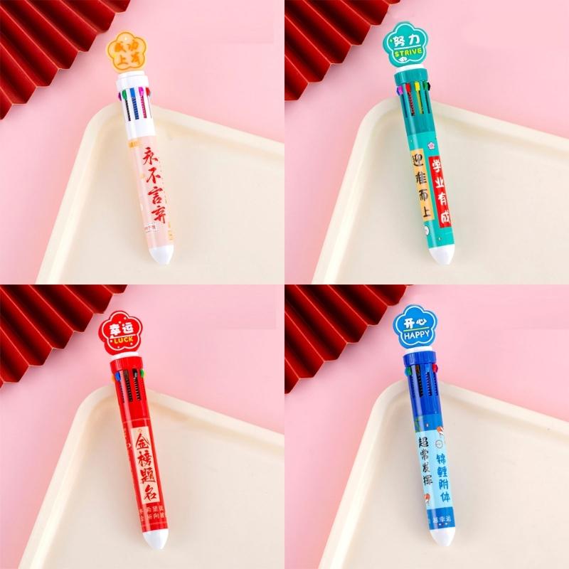 Multicolor Ballpoint Pen 10-Color-in-1 Pen Retractable Multicolored Pen for Writing Noting Journaling Color Coding