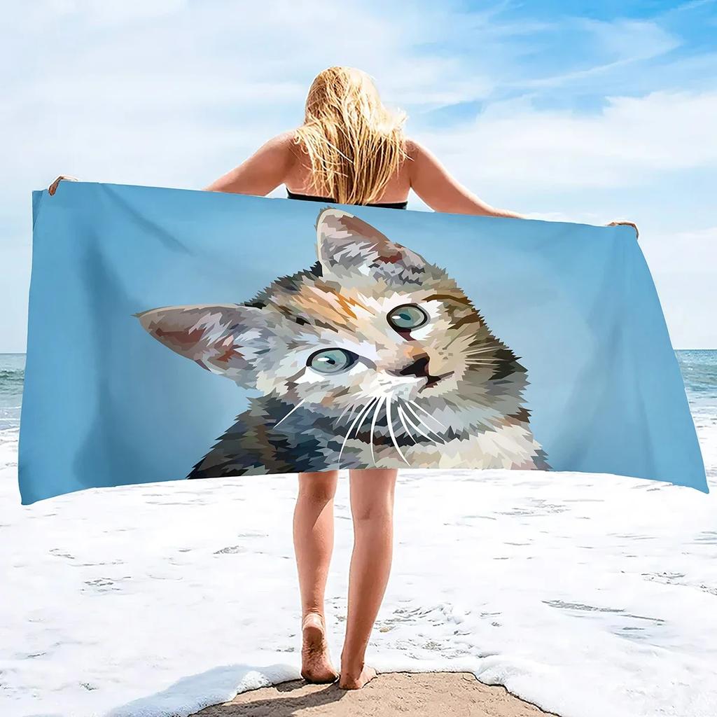 Katzen Strandtuch für Damen, Mikrofaser Picknick Bad Pool Yoga Handtuch, Weich Süß Schnelltrocknend und Sandfest Strandtücher für Katzenliebhaber