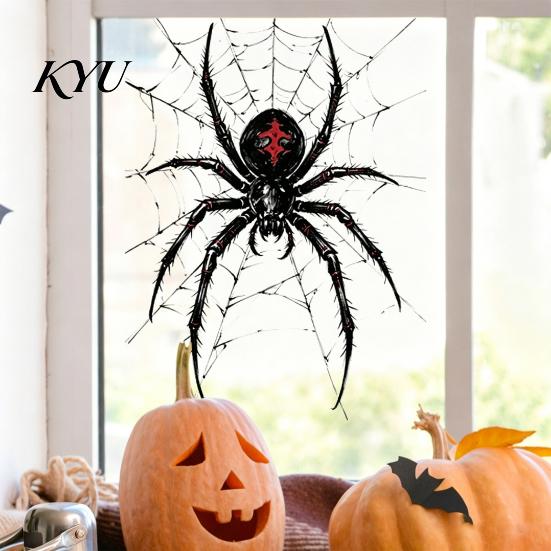 Indoor Outdoor Party Supplies Halloween Spider Static Window Clings, PVC Waterproof Web Decals, House Ornaments Removable Spooky Stickers for