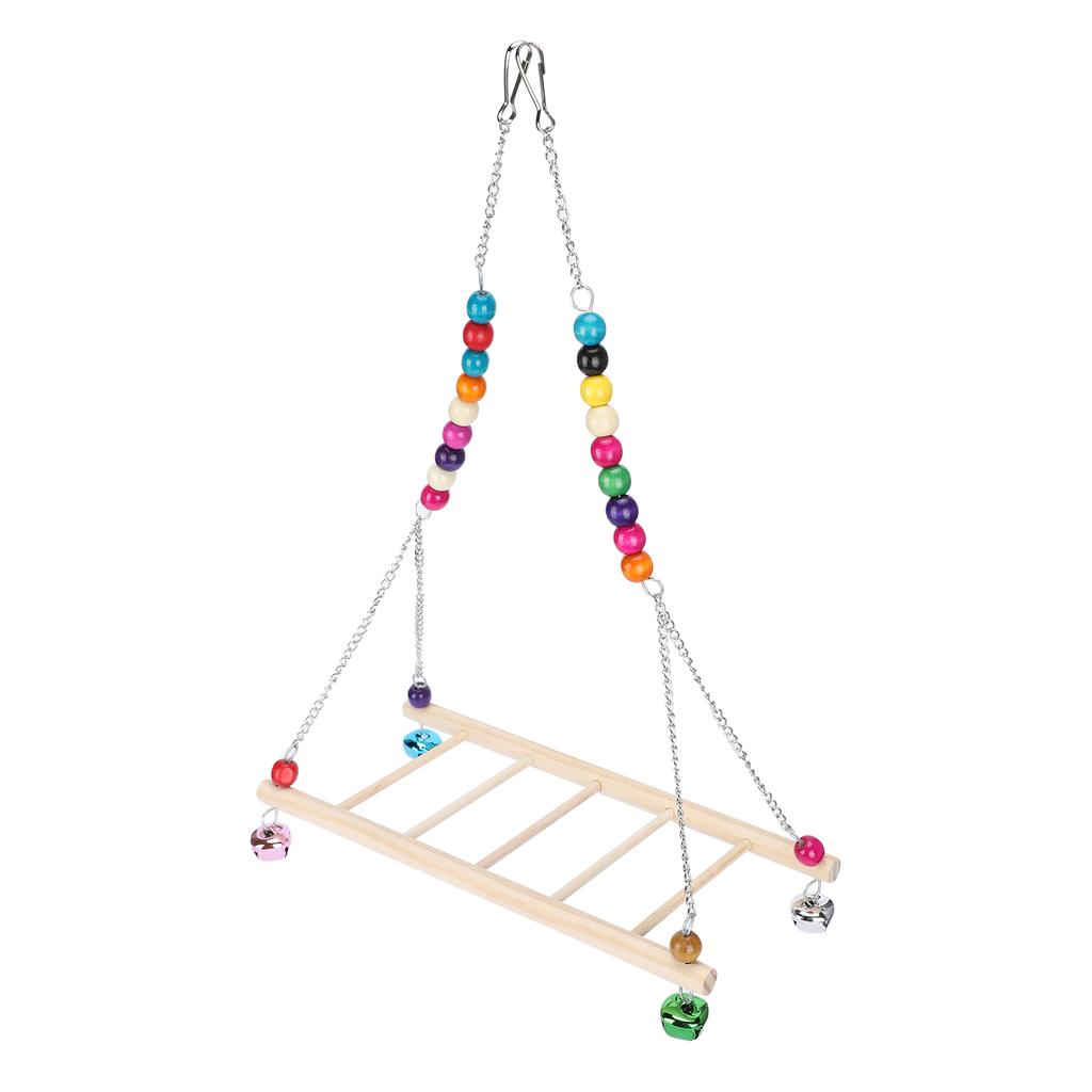 Bird Natural Wooden Chicken Swing Ladder Stand Toys Colourful Beads Chewing Biting Playing