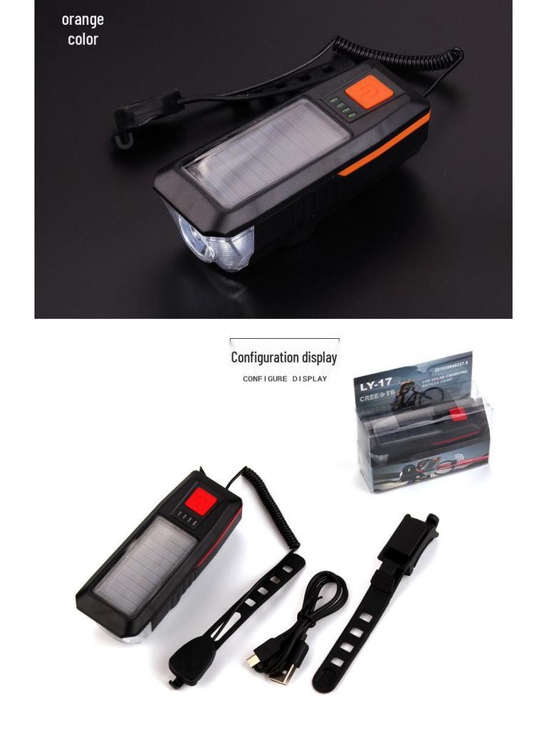 USB Rechargeable Solar Bicycle Headlight with Horn for Night Riding