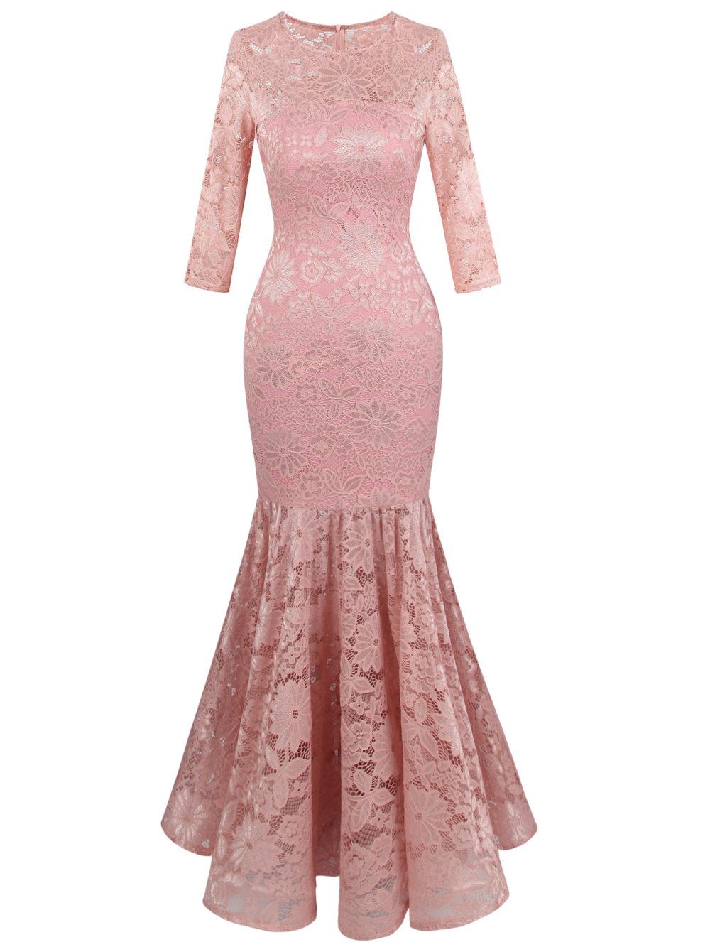 

Женские прозрачные кружевные вечерние платья Angel-fashions с рукавами 3/4, вечернее платье русалки с цветочным принтом 416