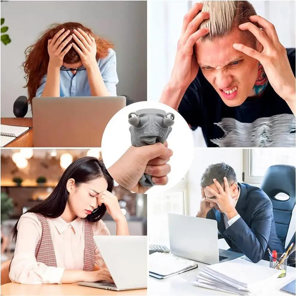 Stone Man Releases Stress Toy Slowly Rebounds Soft Moai Statue Squeeze Eyes Interested Expression Relaxes Stress Children's Gift