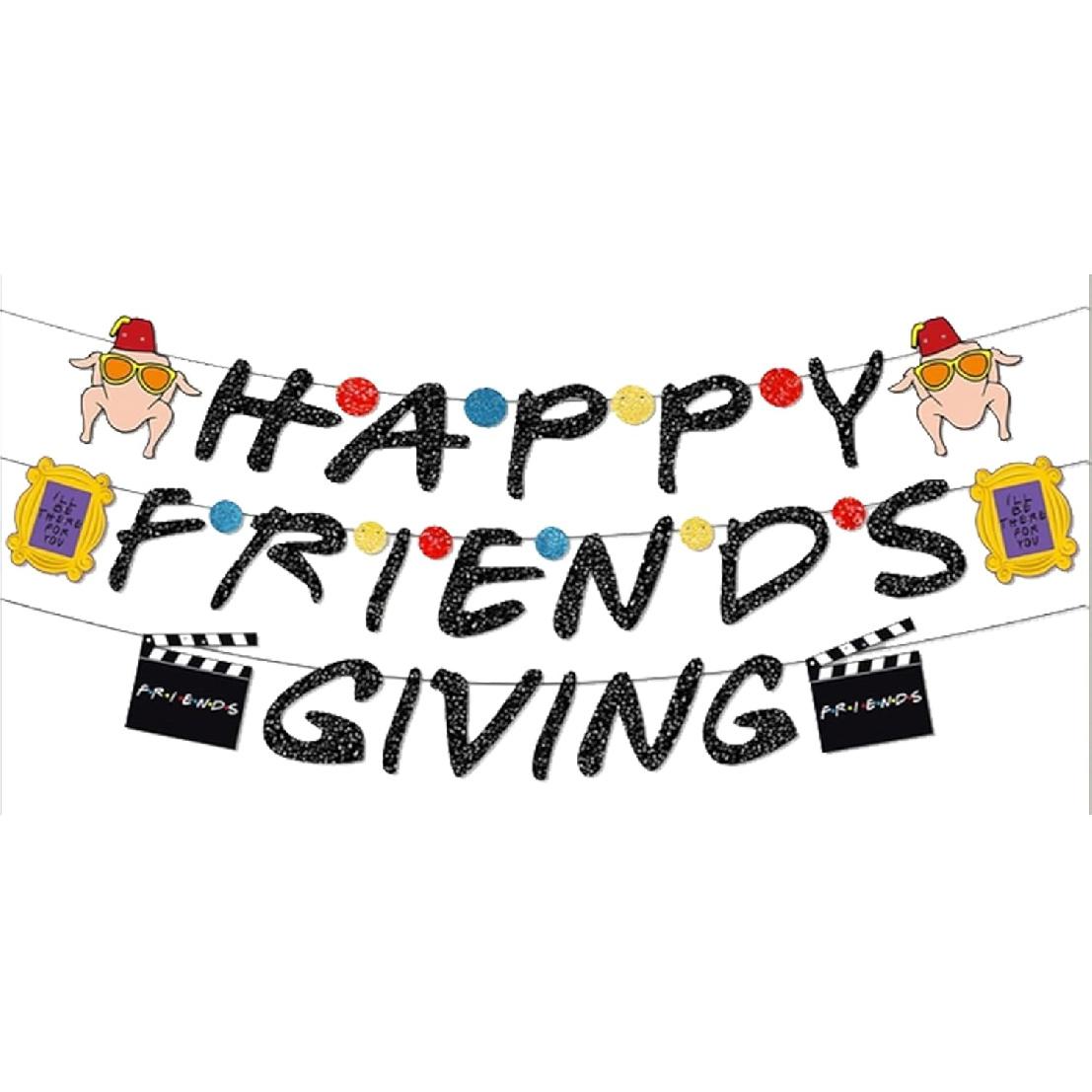Happy Friendsgiving Banner Glitter Pre-assembled Banner for Thanksgiving Fall Friends Party Decorations friends giving