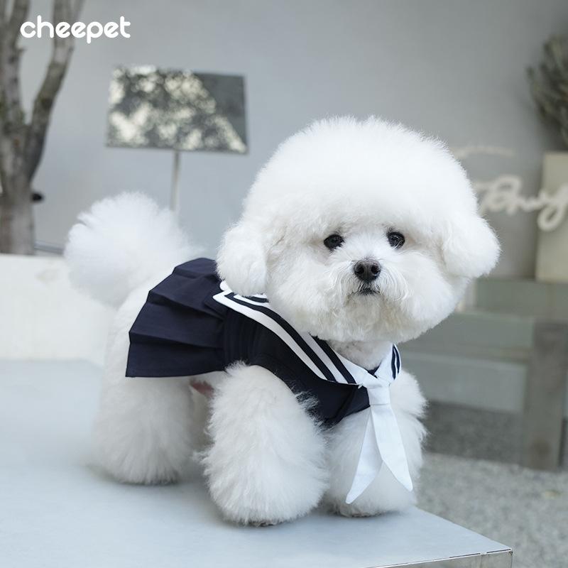 Dog Navy Pet Summer Clothes Sailor Suit Cute Skirt Sweet Puppy Than Bear Schnauzer Costume Breathable