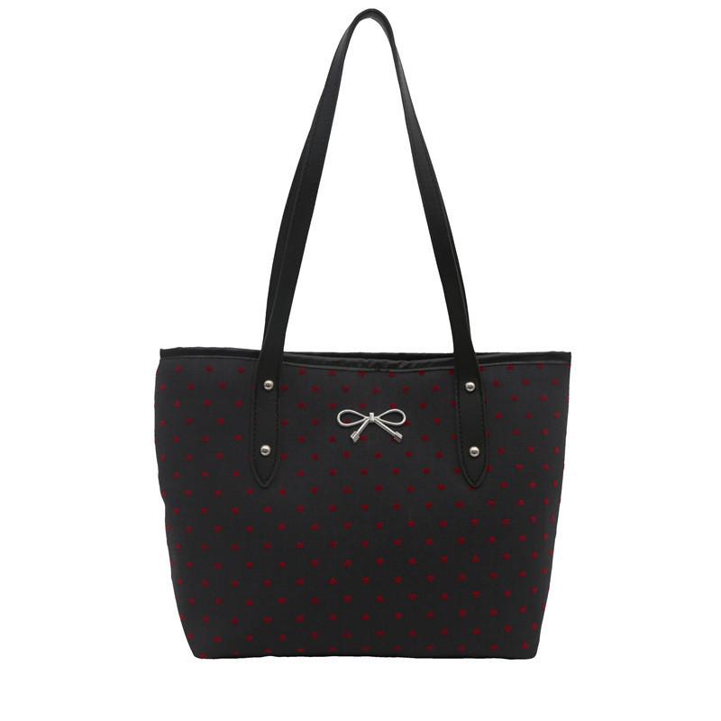 Stylish Black Polka Dot Bow Tote Bag For Women 2024 Large Capacity Casual Shoulder Handbag
