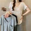Pure Desire Wind Careful Machine V Neck Pocket Short Sleeve T-shirt Women's Summer New Loose Sexy Women's Top