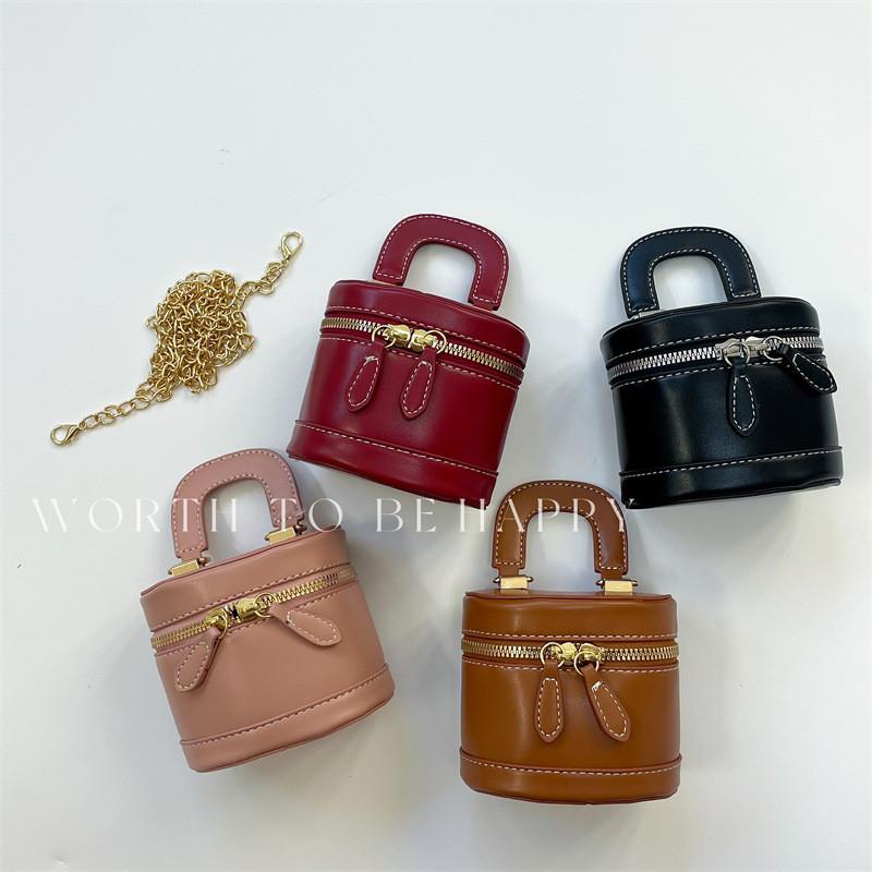 Stylish Mini Pu Bucket Bag For Girls With Chain Crossbody Design Perfect For Kids