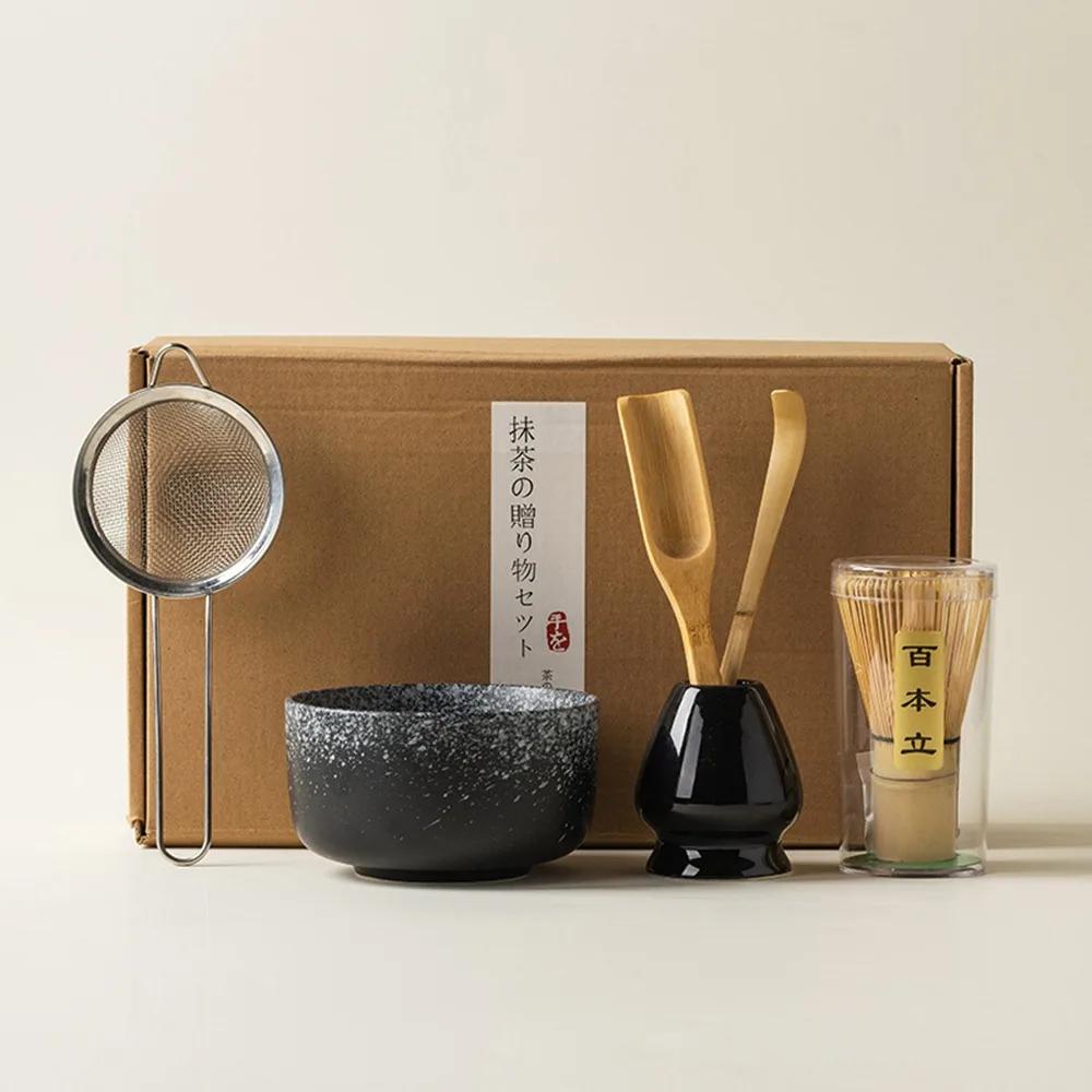 6Pcs 4Pcs Tea Whisk Brush Set Bamboo Matcha Whisk Scoop and Holder Matcha Bowl with Strainer Japanese Matcha Ceremony Accessory