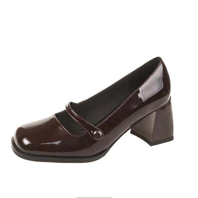New Woman High Heel Shoes Square Heels Round Toe Mary Janes Pumps Buckle Strap Black Brown Handmade Elegant Lady Shoes
