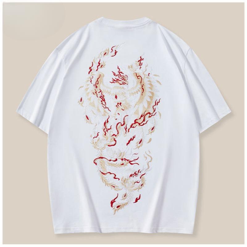 

Тяжелая промышленность Вышивка Феникс свободные большие хлопковые футболки с коротким рукавом мужские L