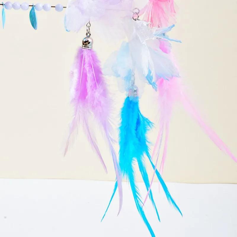 Cat Toy Feather Cat Toys Interactive Flower Tassel Cats Teaser Long Handle Feather Toys for Cats Teasing Stick Toy Kitten Teaser