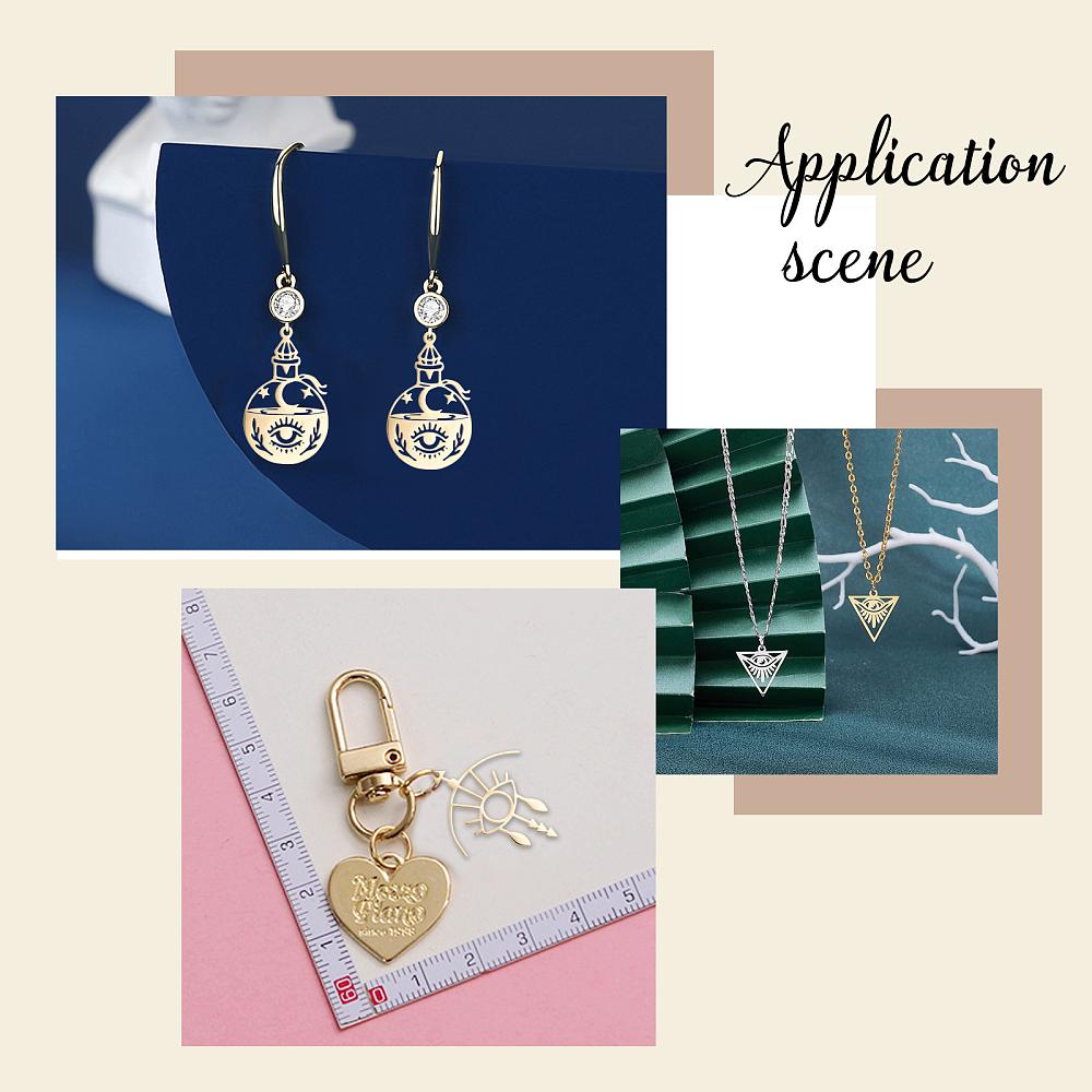 12Pcs 6 Style 201 Stainless Steel Pendants Laser Cut Golden 20~41x18~48.5x1mm Hole: 1.4~1.5mm 2pcs/style
