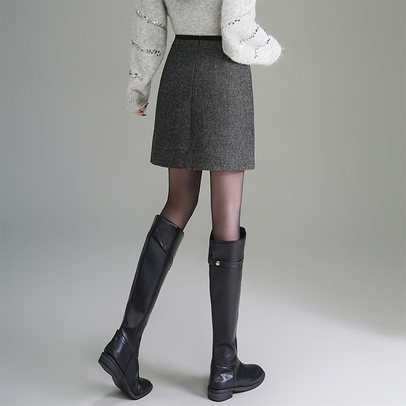 Elegant Coco Style Rhinestone High-Waisted A-Line Skirt - 2025 Autumn/Winter Petite Fashion