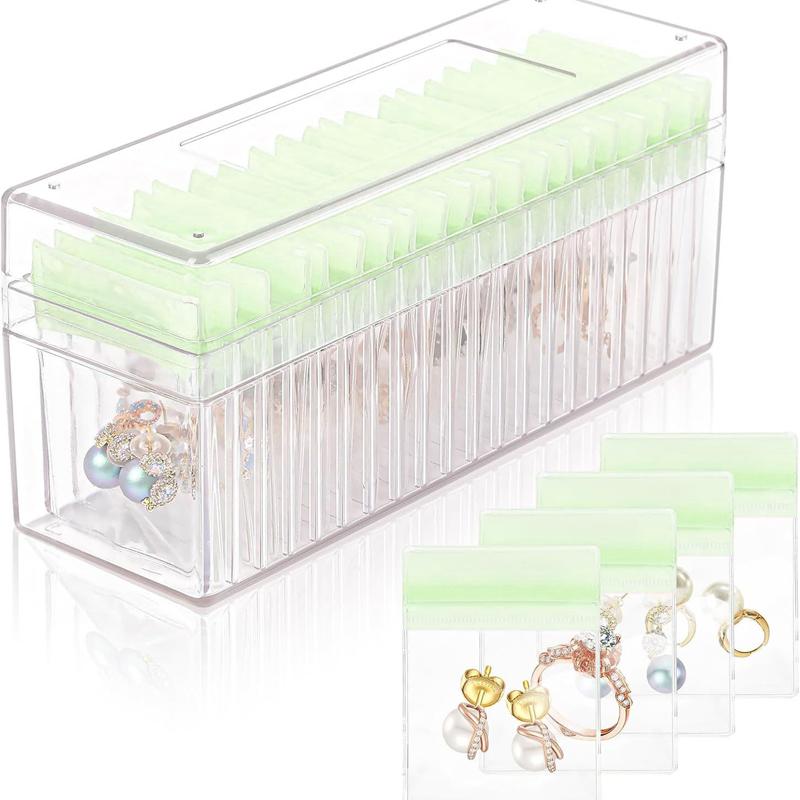 Travel Acrylic Jewelry Box Clear Jewelry Organizer with 20 Pvc Portable Anti Oxidizing Sealed Bag Earrings Ring Necklace Storage
