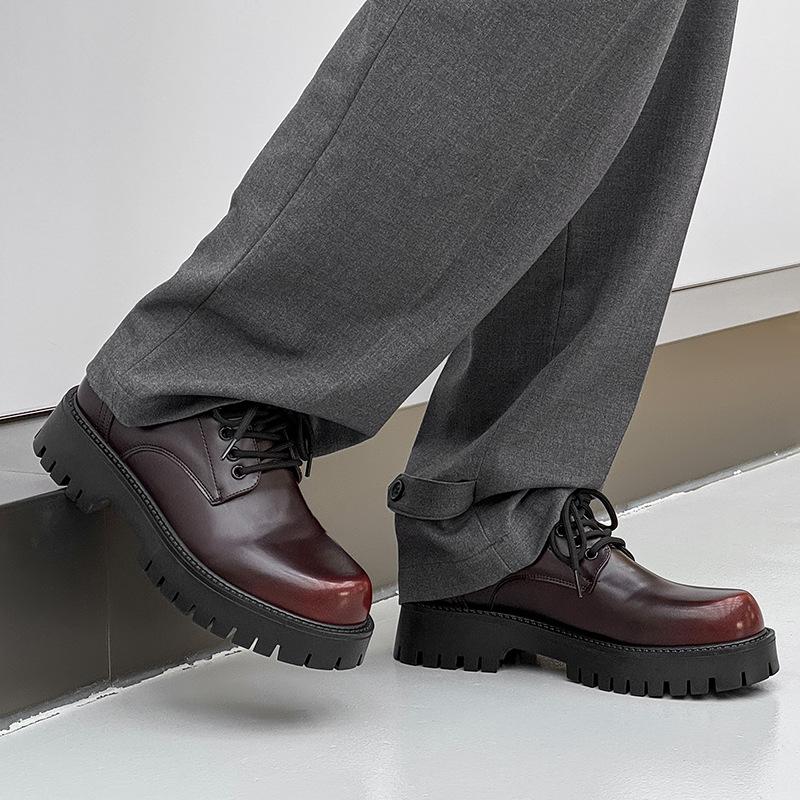 Thick-soled 2025 new niche Derby shoes men's height increase big head casual small leather shoes black tooling shoes 3138-E