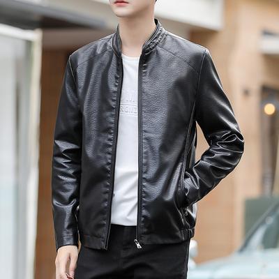 Autumn And Winter Men'S Leather Jacket Fleece Jacket New Locomotive Clothing Pu Leather Men'S Stand-Up Collar Motorcycle Riding Leather Jacket