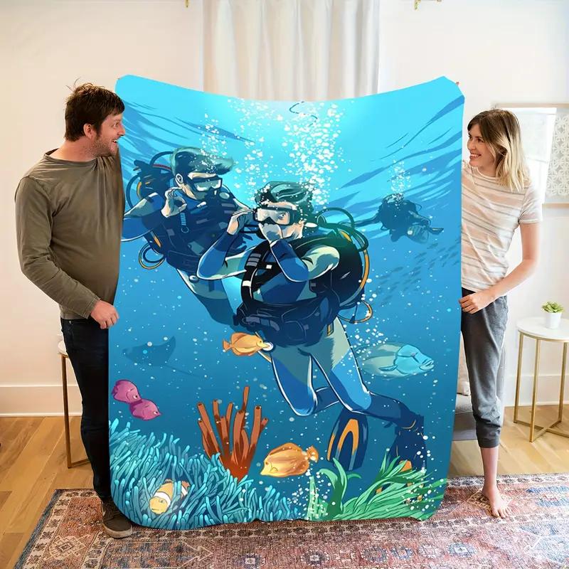 

Diving Blue Ocean Style Theme Pattern Blanket Comfortable and Warm Great for Bed Travel Sofa Office Decoration Christmas 75x100cm