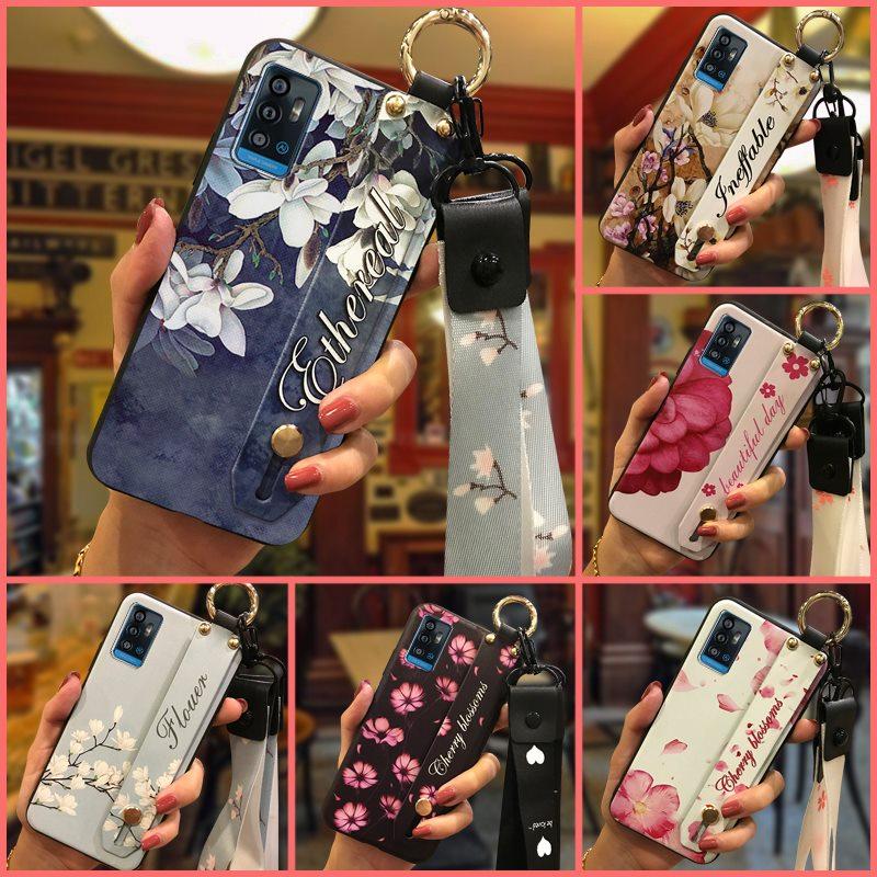 Kickstand Durable Phone Case For ZTE Blade A71/Optus X Swift 5G Back Cover Soft case Flower Fashion Design Lanyard Ring