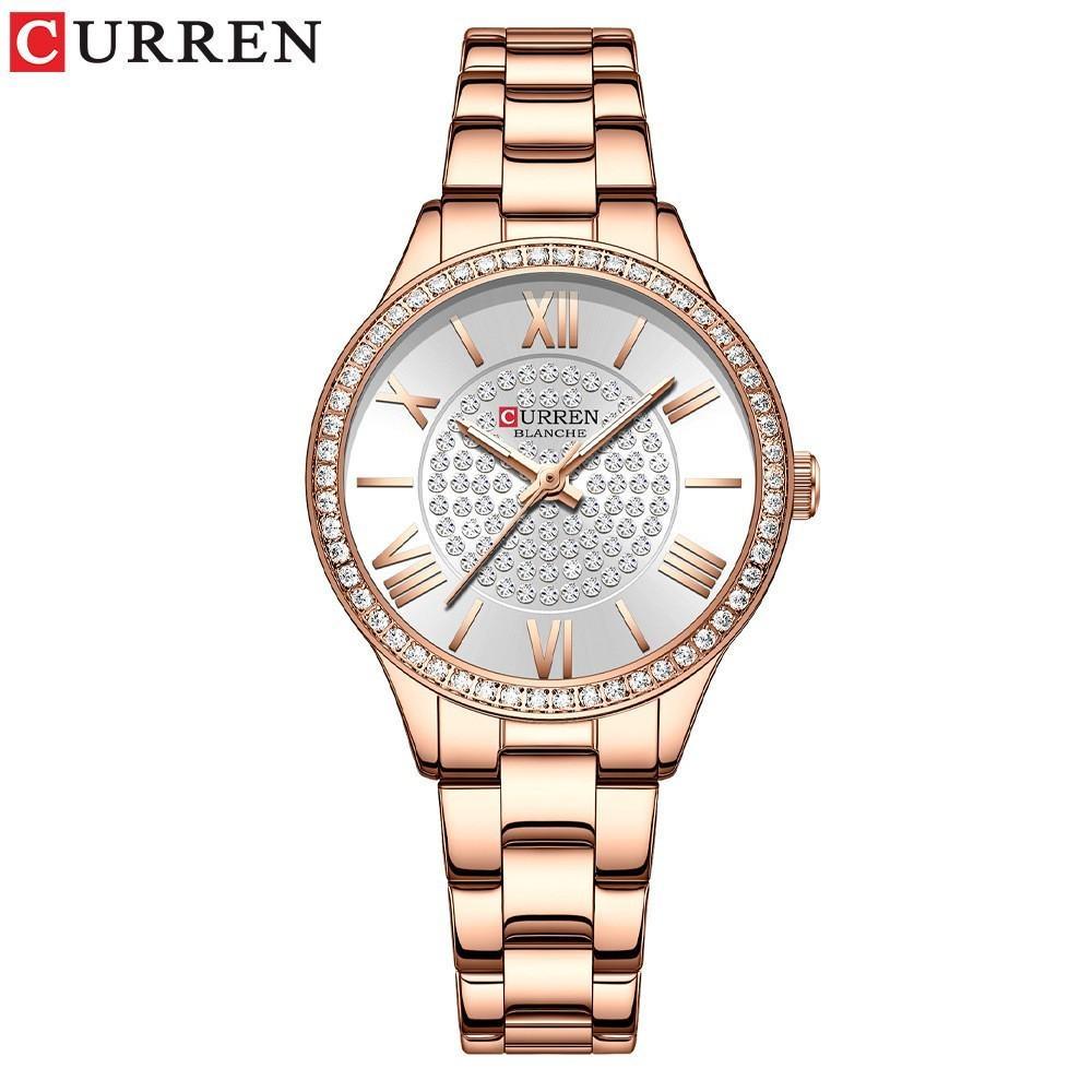 CURREN Fashion Women Gold Watches Luxury Diamond Dial Ladies Wristwatch Stainless Steel Bracelet Waterproof Luminous Classic Female Clock