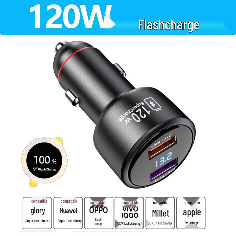 120W Dual Car Charger for Xiaomi and Apple - Super Fast Charging Adapter