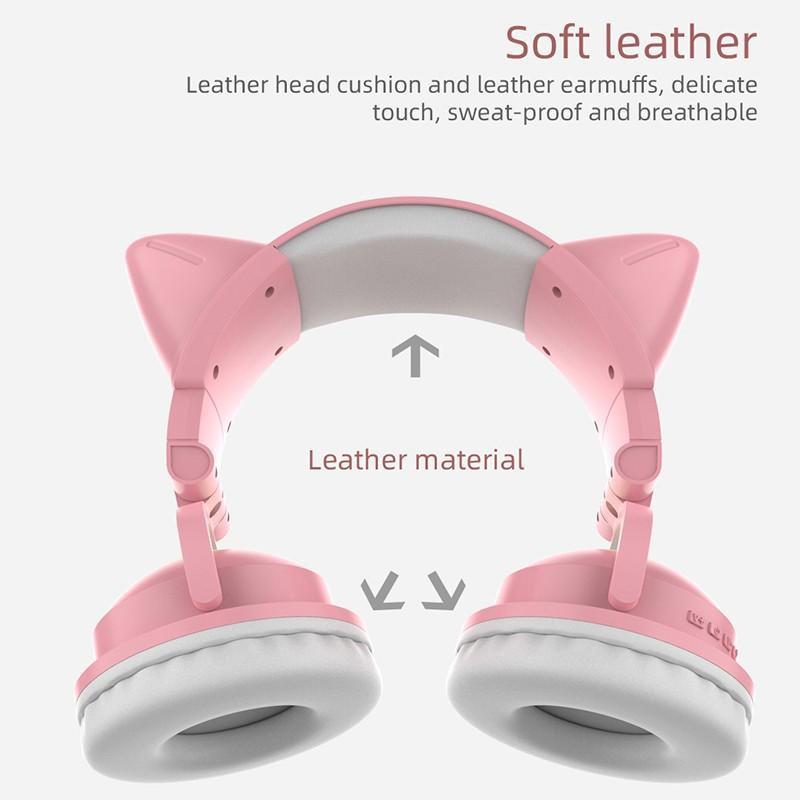 Căști de gaming cu LED, cu ureche de pisică, pliabilă, montată pe cap, Căști Bluetooth 5.0, căști fără fir adevărate cu microfon