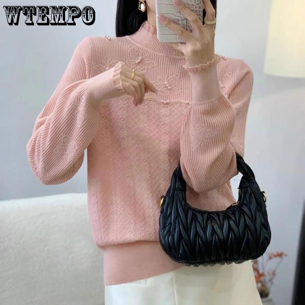 WTEMPO Autumn Women's Half High Collar Knitted Sweater Stylish and Unique Top