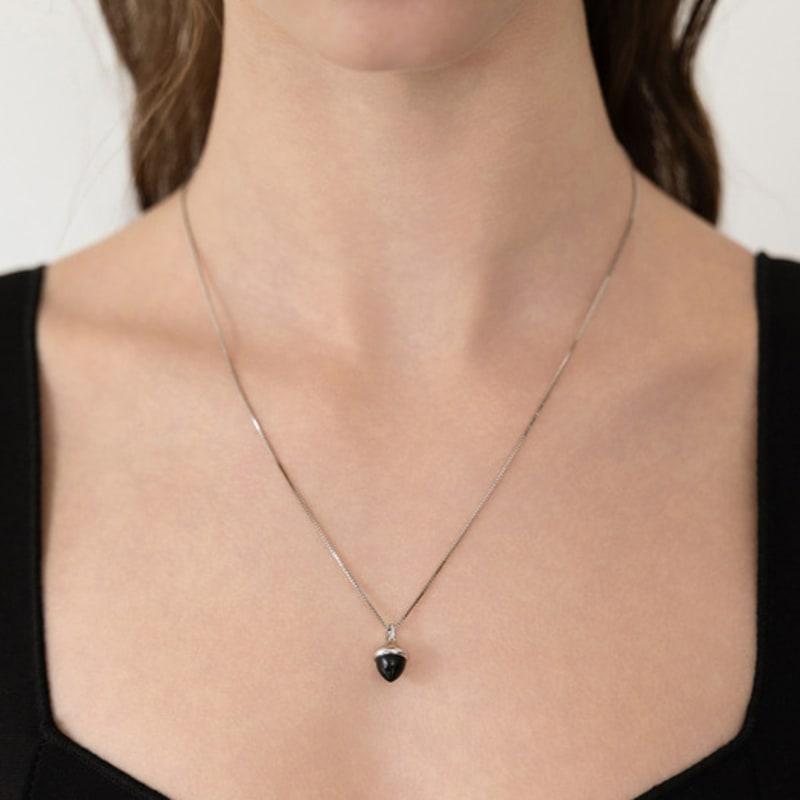 

TATIANA (925 Silver) Acorn Stone Pendant Necklace NZ2523 Onyx Gold Plated