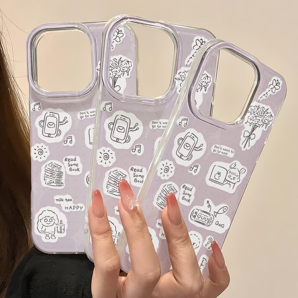 Painted Phone Case for iPhone 12 13 15 16 iPhone 16 12 13 14 15 Pro  14 15 16 Pro Max Coverage Shockproof Anti-Fingerprint Fresh Style Protective Case