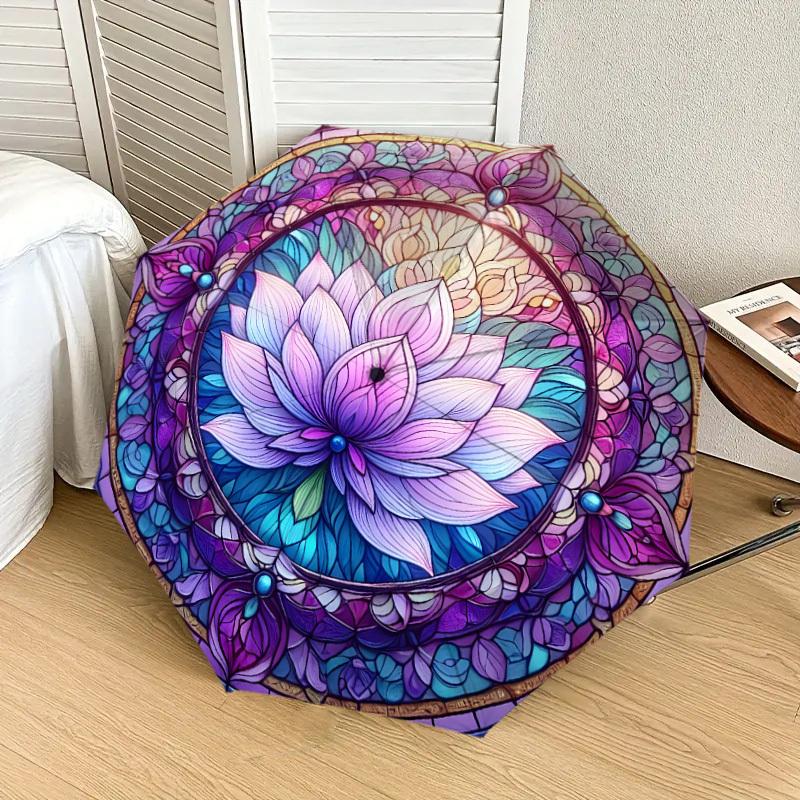 1pc Lotus Mandala Artwork Umbrella with Plastic Handle,Suitable for All Seasons Home Travel Outdoor UmbrellaDD1054