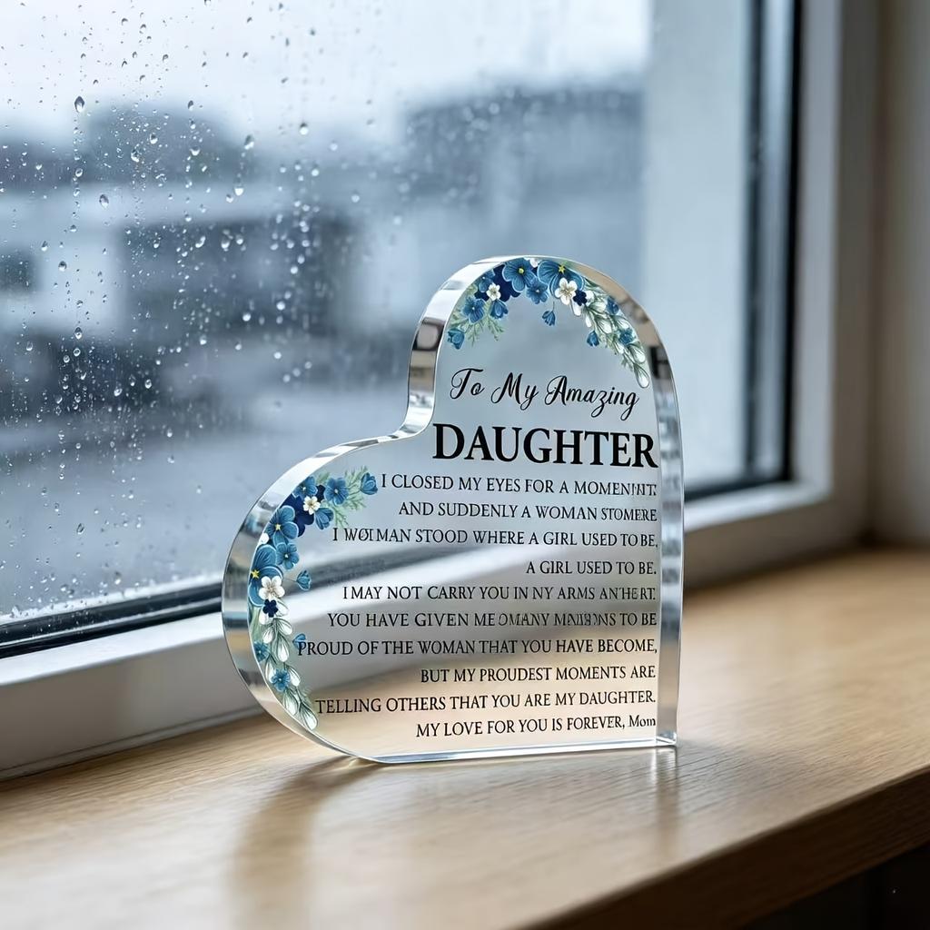 1pc to My Amazing Daughter Acrylic Hape Decorative Plaque with Heartfelt Sayings Blue Flower I Love You Forever Ideal Gift for Daughter from Mom Home