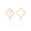 Classic Gold-plated Natural Fritillary Four-leaf Clover Stud Earrings Temperament 925 Silver Needle Pearl Earrings Without Ear Piercings Women's Model