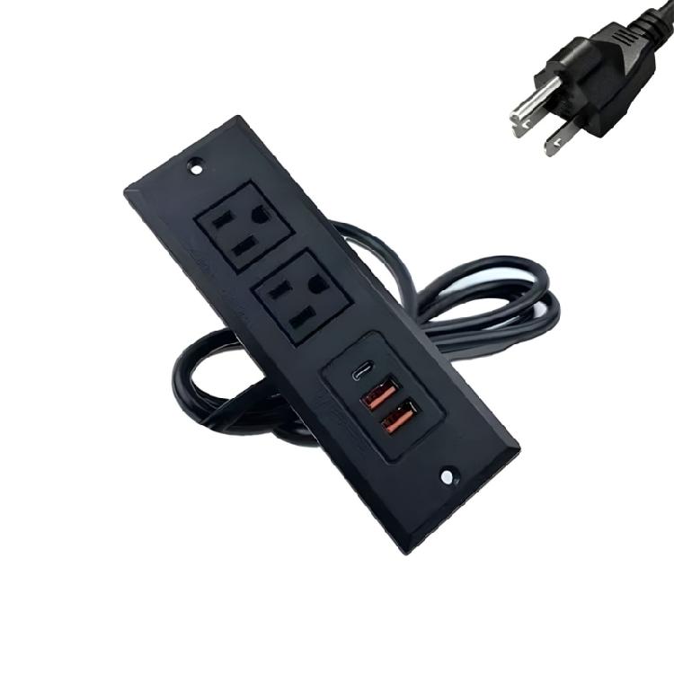 

Office Kitchen Embedded Power Outlet Featuring 2 110v Socket 2 USB Port 1 Type C Aluminum ABS Build чорний