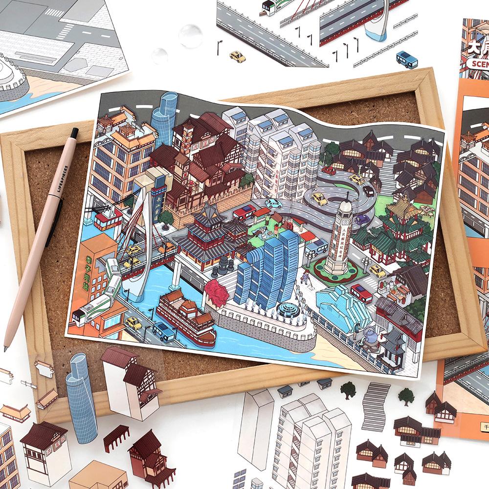 Kawaii 3D Big City Corner Scene Stickers DIY Handmade Stacking Creative Scrapbook Stickers
