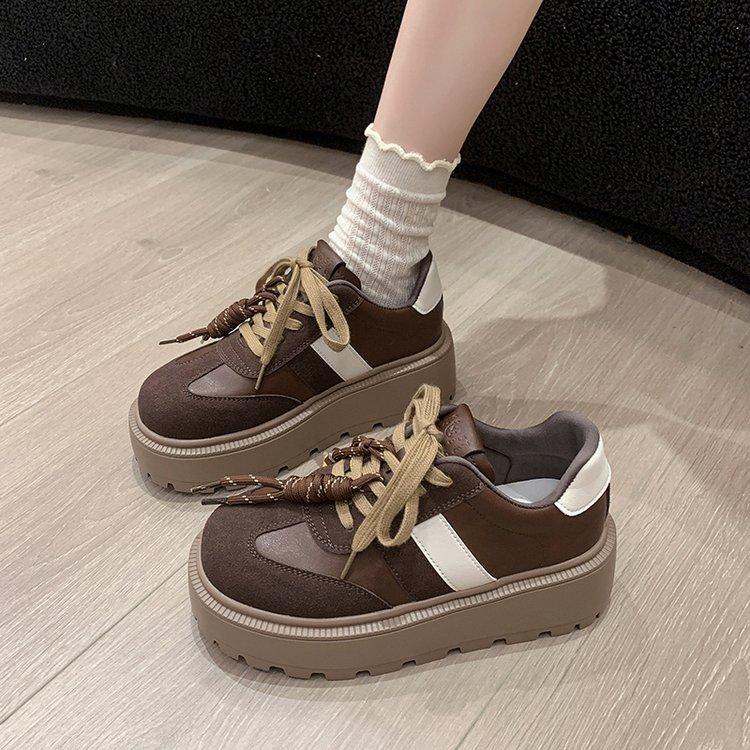 Thick-soled German training shoes for women's 2025 spring new super fire heightening versatile leather muffin Birken casual Forrest Gump shoes