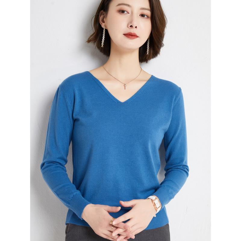 Women's Early Autumn V-Neck Long-Sleeve Loose Pullover Sweater