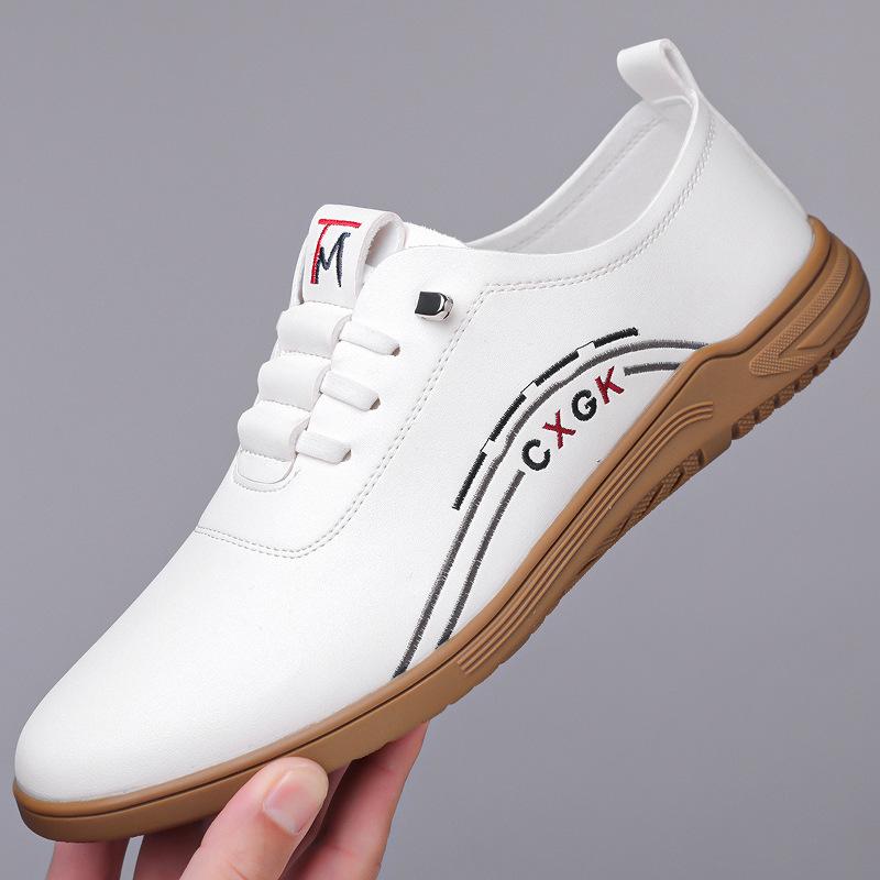 Leather Casual Shoes for Men Breathable White Sneakers Fashion Driving Walking Tennis Shoes for Male Business Office Flats Shoes
