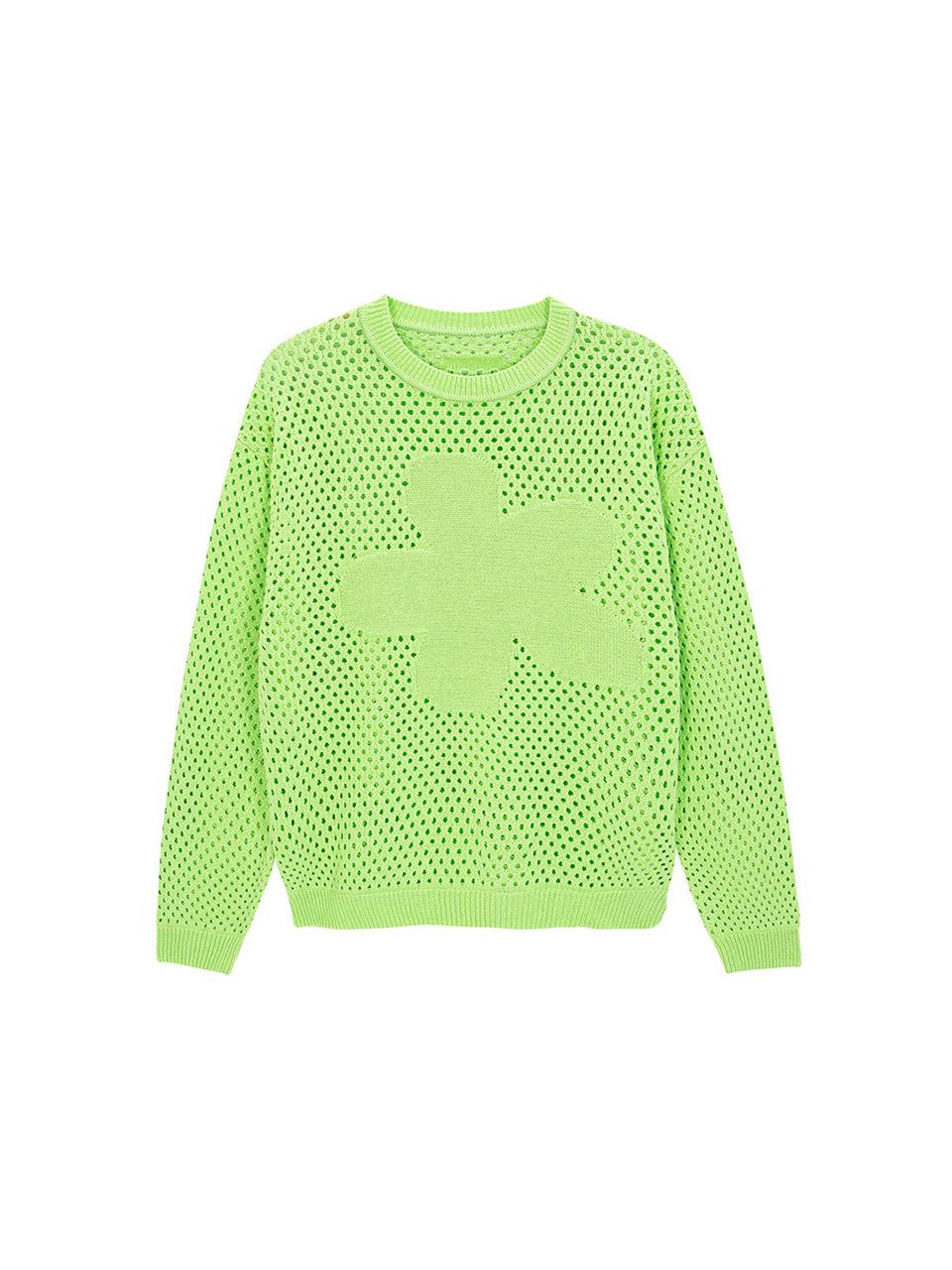 Salad Basket Flower Mesh Long Sleeve Sweater - Lime