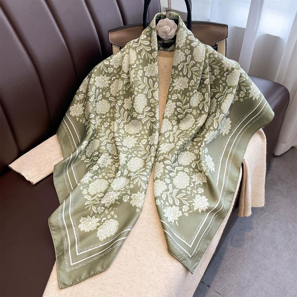90X90Cm Decorative Square Shawl Scarf Flower Printed Handkerchief Scarf Women Bandana Headscarves