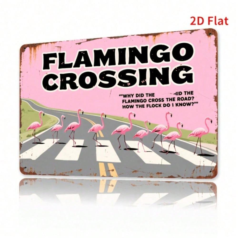 Funny Flamingo Crossing Metal Sign Farmhouse Wall Decor Indoor Outdoor Bar Garage Iron Plate
