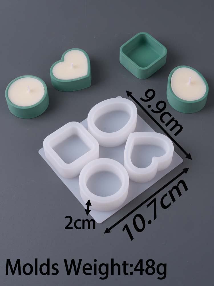 Heart Round Candle Cup Silicone Mold DIY Mini Tealight Candlestick Molds Plaster Resin Jewelry Storage Box Craft Making Home Dec