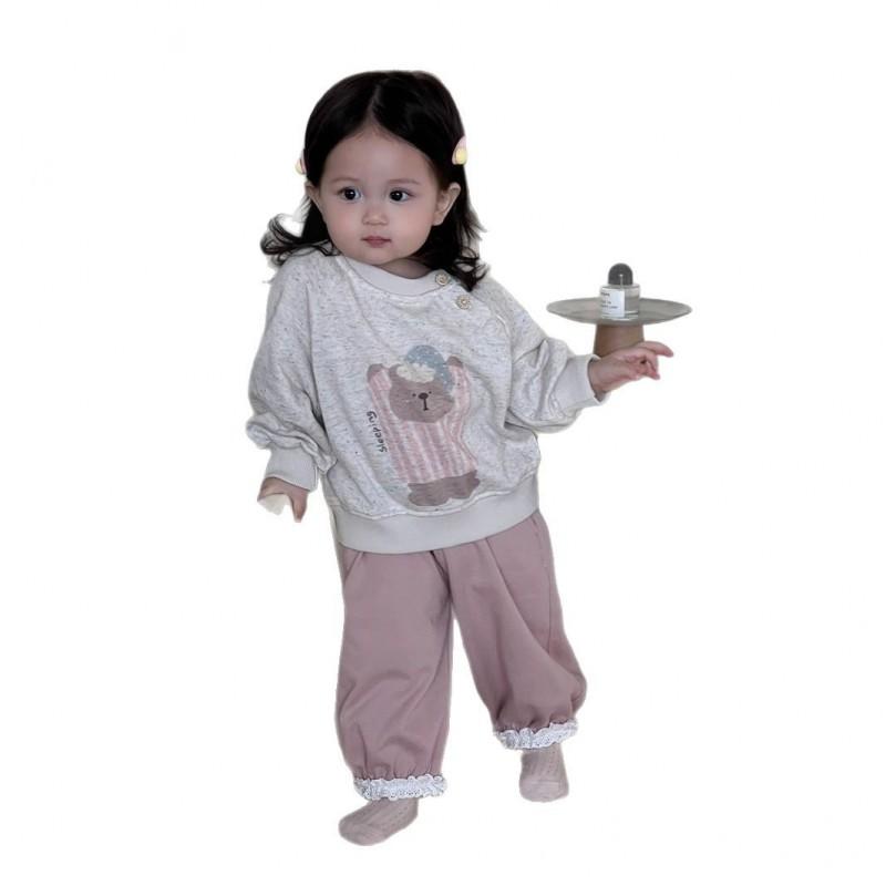 Girls Fall Outfit 2025 Korean Style Cartoon Hoodie Sweatshirt Pants Set Toddler Baby Two Piece Clothing