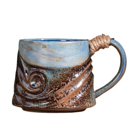 Handmade Ceramic Mug 320ml Vintage Tea Coffee Cup with Rattan Handle Creative Spiral Design Gradient Glaze Drinkware Home Decor Gifts