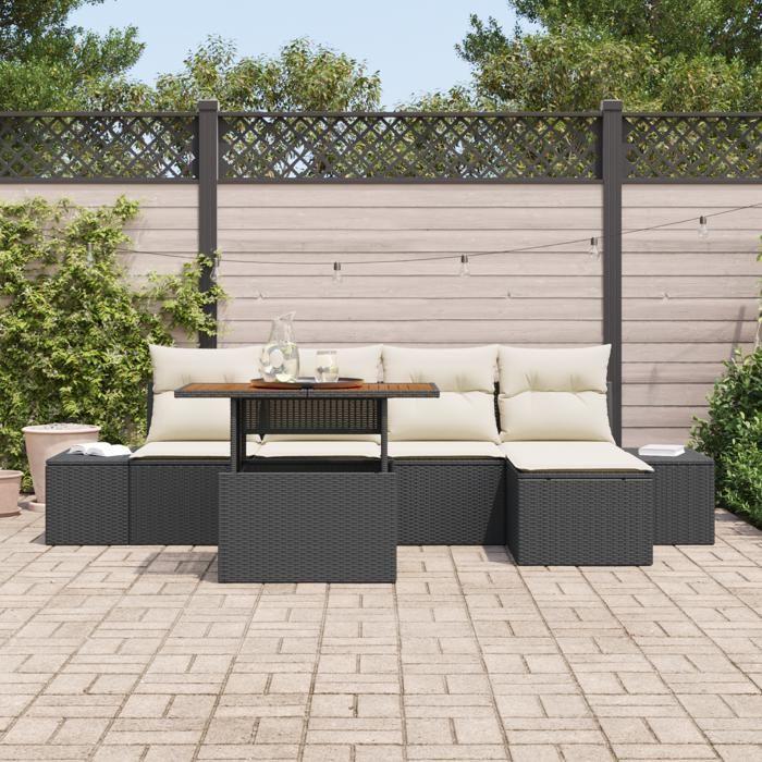 VidaXL Set de 6 pièces de canapé de jardin avec coussins noirs en poly rattan 3358686