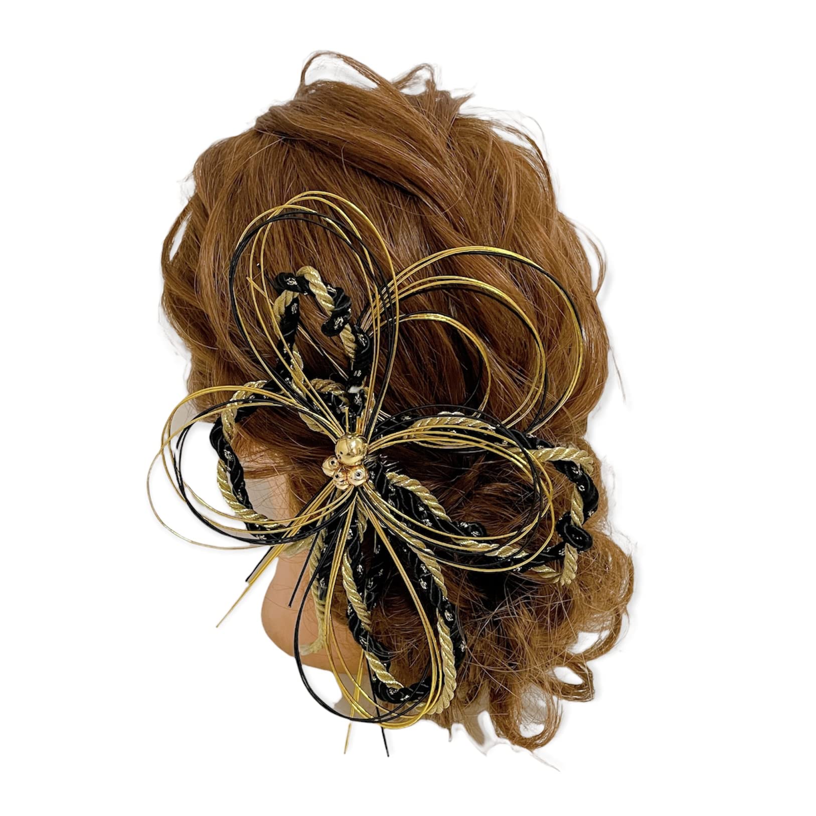 

Ceremony Hair Japanese Mizuhiki Black and Gold Braided Graduation Wedding Headpiece Coming-of-Age Ornament, Kimono, Ornament, Cord, Ceremony, Wedding,